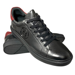Sneakersy Męskie John Doubare P742 Skóra Czarne Lico