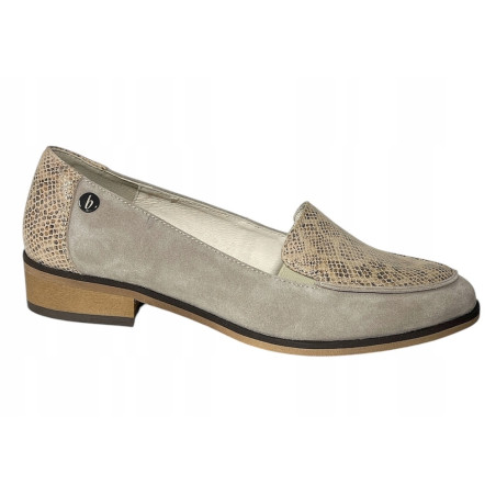 Półbuty Damskie Blu 801215 Skóra Beżowy Zamsz