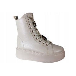 Sneakersy Botki Damskie Chebello 4294 Skóra Beż Lico