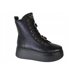 Sneakersy Botki Damskie Chebello 4294 Skóra Czarne Lico