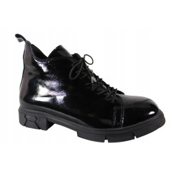 Botki Damskie Venezia G1467155 Skóra Czarne Lakier