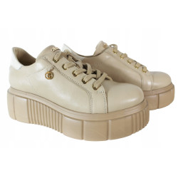 Sneakersy Damskie Simen 6920A Skóra Beż Lico