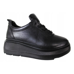 Sneakersy Półbuty Ravini 575.6050 Skóra Czarne Lico