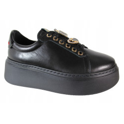 Sneakersy Półbuty Damskie Chebello 4292 Skóra Czarne Lico