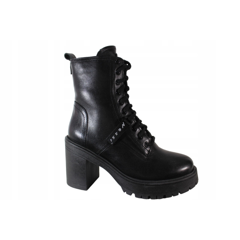Botki Damskie Nessi 23548 SKÓRA CZARNE LICO
