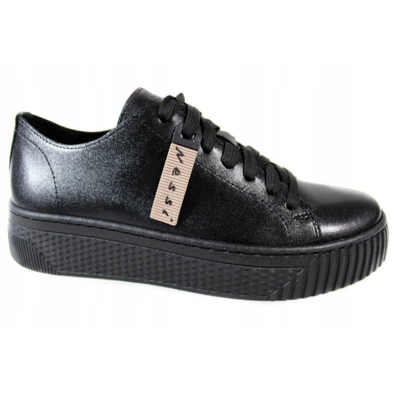 Sneakersy Damskie Nessi 22162  Skóra Czarne Lico