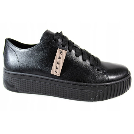 Sneakersy Damskie Nessi 22162  Skóra Czarne Lico