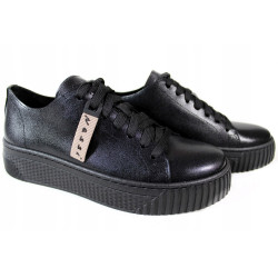 Sneakersy Damskie Nessi 22162  Skóra Czarne Lico