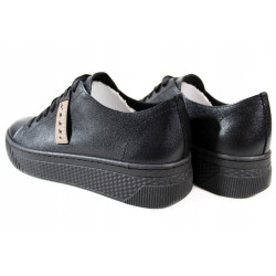 Sneakersy Damskie Nessi 22162  Skóra Czarne Lico