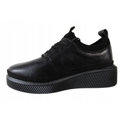 Półbuty Sneakersy Damskie T.SOKOLSKI J23-705 Skóra Czarne Lico