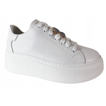 Sneakersy Damskie Nessi 24580 Skóra Białe Lico