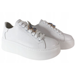 Sneakersy Damskie Nessi 24580 Skóra Białe Lico