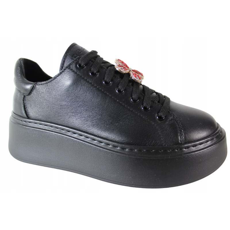 Sneakersy Damskie Nessi 24580 Skóra Czarne Lico