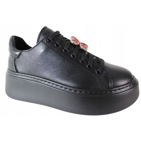 Sneakersy Damskie Nessi 24580 Skóra Czarne Lico