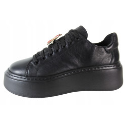 Sneakersy Damskie Nessi 24580 Skóra Czarne Lico