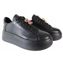 Sneakersy Damskie Nessi 24580 Skóra Czarne Lico