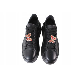 Sneakersy Damskie Nessi 24580 Skóra Czarne Lico