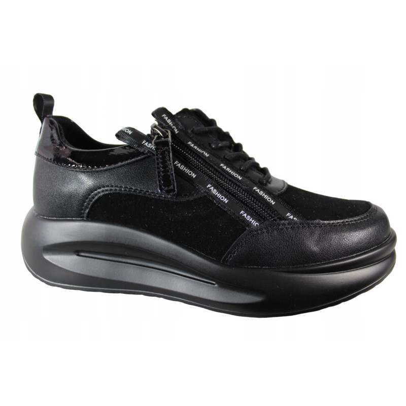 Półbuty Sneakersy T.SOKOLSKI J23-709 Skóra Czarny Zamsz
