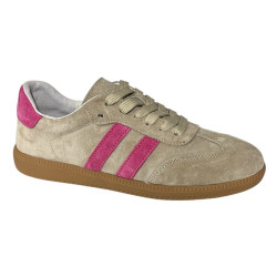 Sneakersy Półbuty Damskie GOODIN GD-LX1030 Skóra Beżowy-Róż Zamsz
