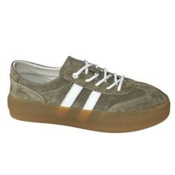 Sneakersy Półbuty Damskie GOODIN GD-XF-167 Skóra Khaki Zamsz