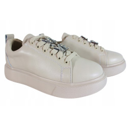 Półbuty Sneakersy Damskie VINCEZA 72300 Skóra Beż Lico