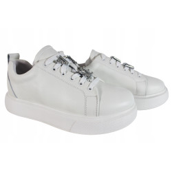 Półbuty Sneakersy Damskie VINCEZA 72300 Skóra Białe Lico