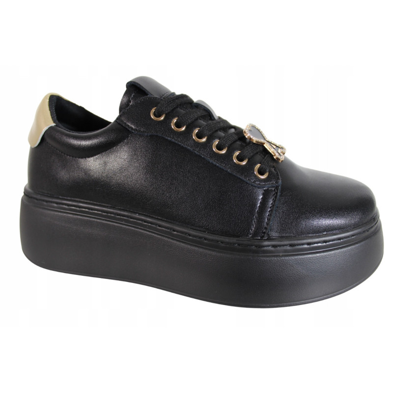 Półbuty Sneakersy Damskie VINCEZA 66700 Skóra Czarne Lico