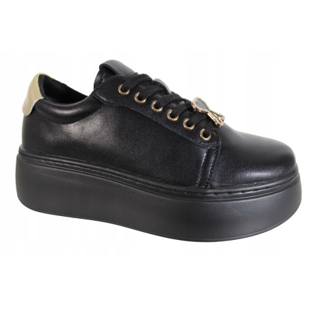Półbuty Sneakersy Damskie VINCEZA 66700 Skóra Czarne Lico