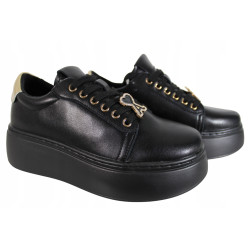 Półbuty Sneakersy Damskie VINCEZA 66700 Skóra Czarne Lico