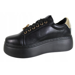 Półbuty Sneakersy Damskie VINCEZA 66700 Skóra Czarne Lico