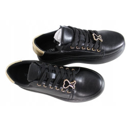 Półbuty Sneakersy Damskie VINCEZA 66700 Skóra Czarne Lico