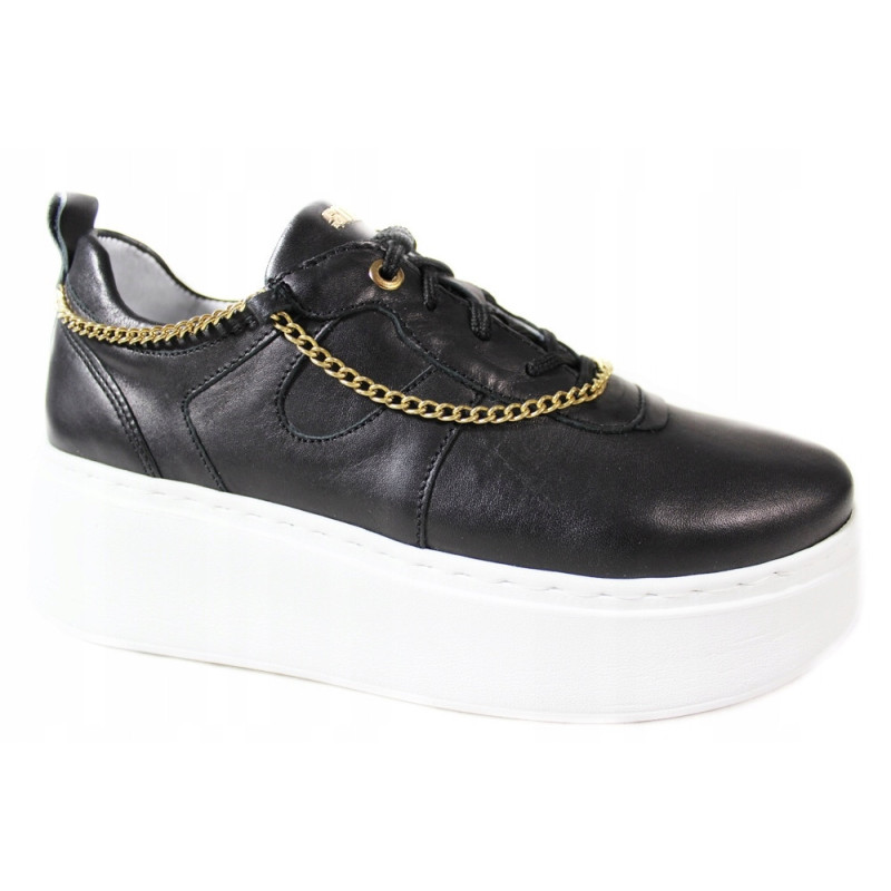 Sneakersy Damskie Simen 5950A Skóra Czarne Lico