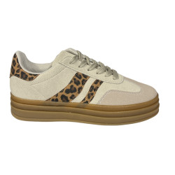 Sneakersy Półbuty Damskie 8822 Beż Panterka Zamsz