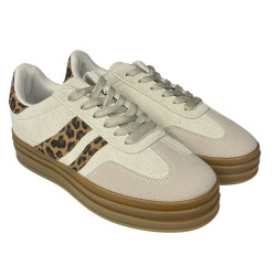 Sneakersy Półbuty Damskie 8822 Beż Panterka Zamsz