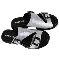 Klapki Damskie Boccato 0450-4080 Skóra Srebro Lico