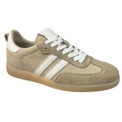 Sneakersy Półbuty Damskie GOODIN SZ-049 Skóra Beż Zamsz