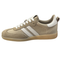 Sneakersy Półbuty Damskie GOODIN SZ-049 Skóra Beż Zamsz