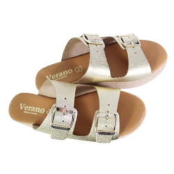 Klapki Damskie Verano 5373 Skóra Złote Lico