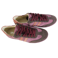 Sneakersy Damskie Kampa N1068 Skóra Bordowe Zamsz