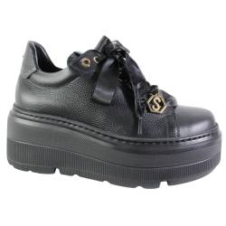 Czarne Sneakersy Karino 5739 Skórzane Obuwie Damskie Na Platformie