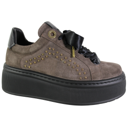 Sneakersy Damskie Karino 5693 Skóra Brązowe Zamsz Na Platformie Wygodne