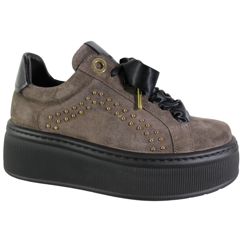 Sneakersy Damskie Karino 5693 Skóra Brązowe Zamsz Na Platformie Wygodne