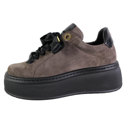 Sneakersy Damskie Karino 5693 Skóra Brązowe Zamsz Na Platformie Wygodne