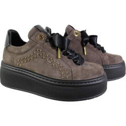 Sneakersy Damskie Karino 5693 Skóra Brązowe Zamsz Na Platformie Wygodne