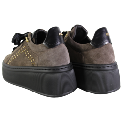 Sneakersy Damskie Karino 5693 Skóra Brązowe Zamsz Na Platformie Wygodne