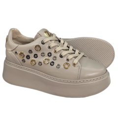 Półbuty Sneakersy Damskie Carinii B10047 Skóra Beż Lico