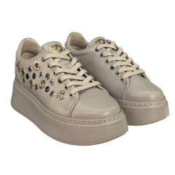 Półbuty Sneakersy Damskie Carinii B10047 Skóra Beż Lico