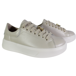 Sneakersy Damskie Cambell 25-19379 Skóra Beżowe Lico