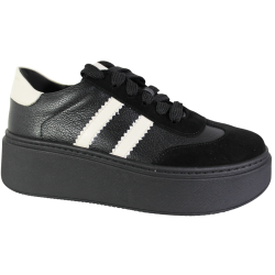 Sneakersy Damskie Verano 25-732 Skóra Czarne Lico Wygodne