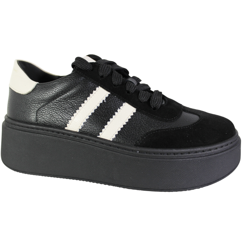 Sneakersy Damskie Verano 25-732 Skóra Czarne Lico Wygodne